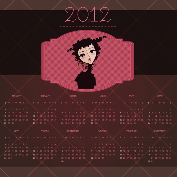 Calendario 2012 año con tema de chica retro —  Fotos de Stock