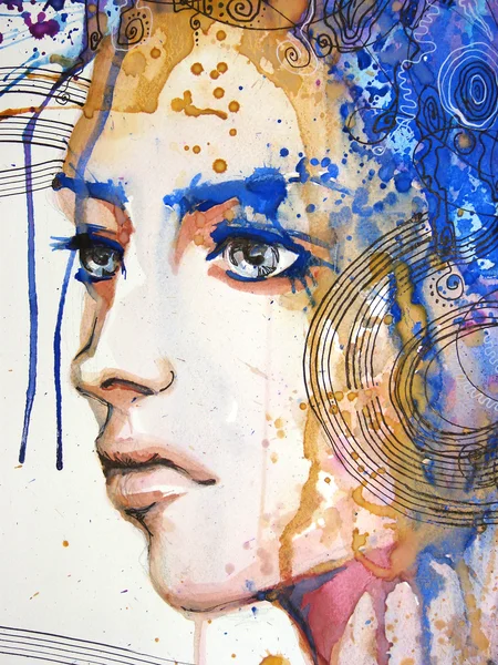 Illustrated portrait of beautiful girl | watercolor — Stock Photo, Image