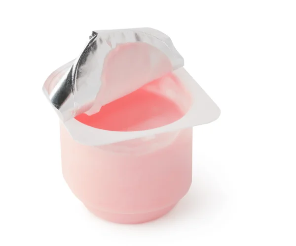 Iogurte em um recipiente de plástico — Fotografia de Stock