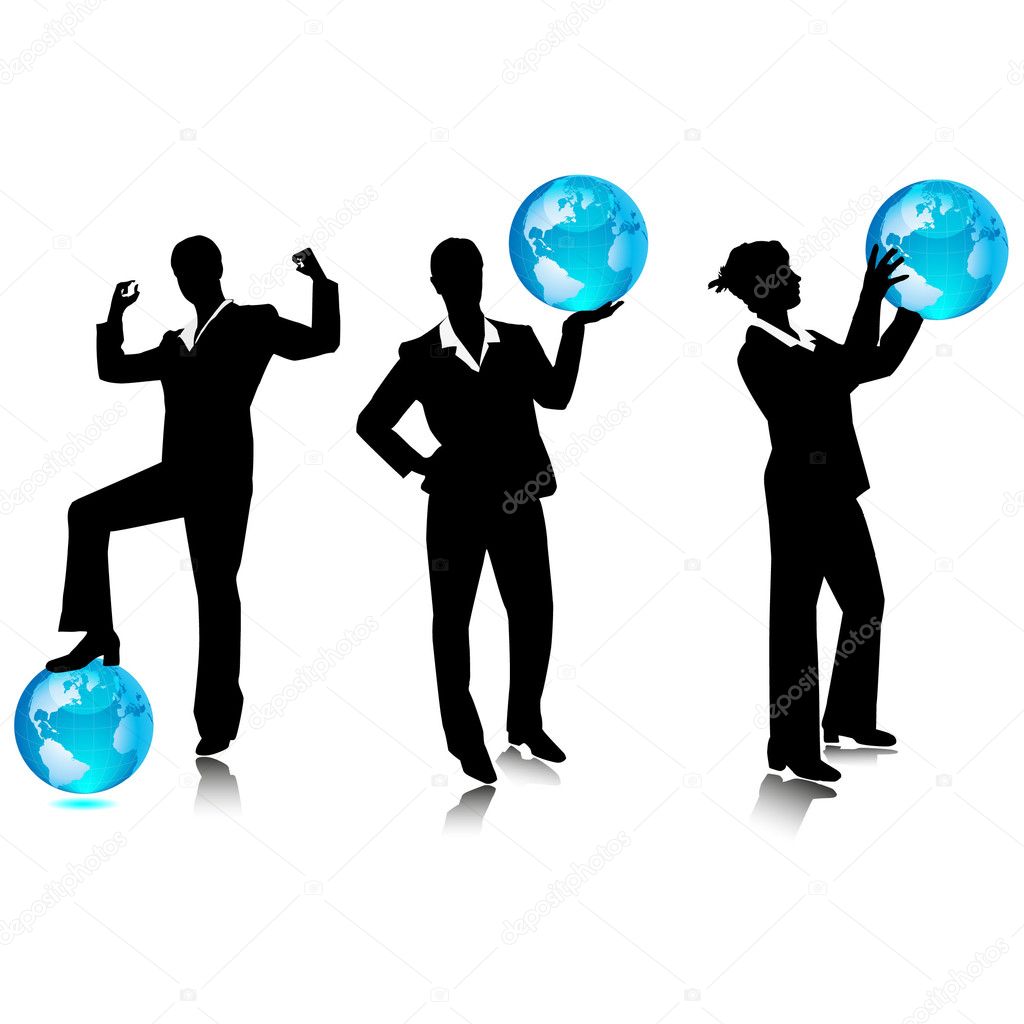 Silhouettes of business lady with a globe.Vector