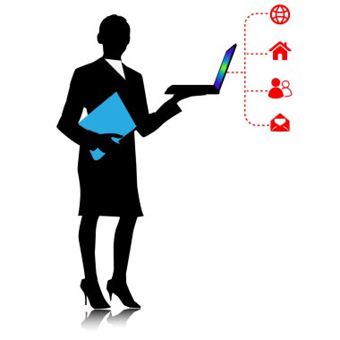 Business woman accessing Internet on laptop.Vector clipart