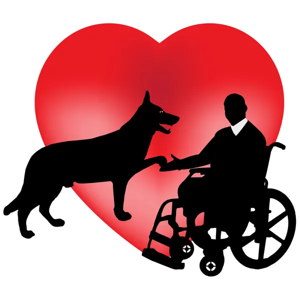 Ένα σκυλί και ένα άτομο με ειδικές ανάγκες σε μια αναπηρική καρέκλα — Διανυσματικό Αρχείο