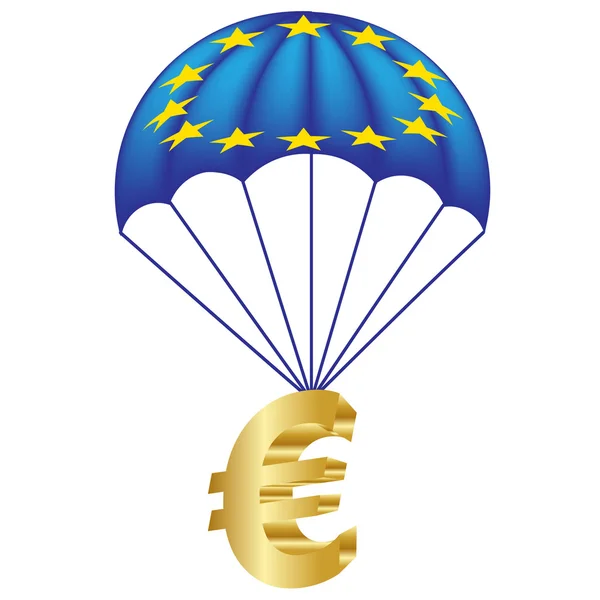 Ευρωπαϊκή σημαία αλεξίπτωτο με ένα ευρώ — Διανυσματικό Αρχείο