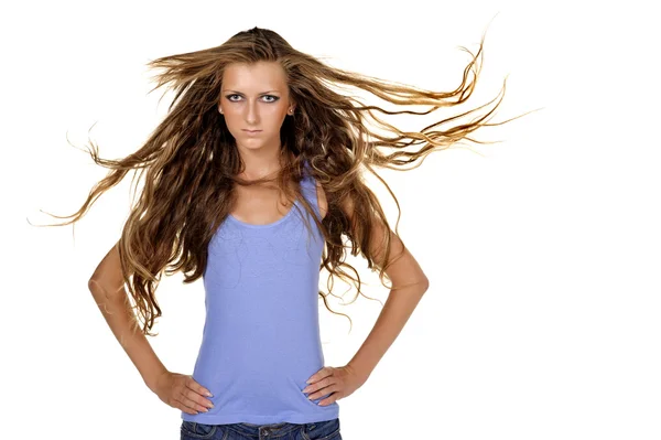 Fashion model posing in the wind — Stock Photo, Image