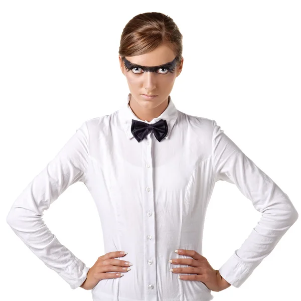Fashion model in white combi dress — Stock Photo, Image