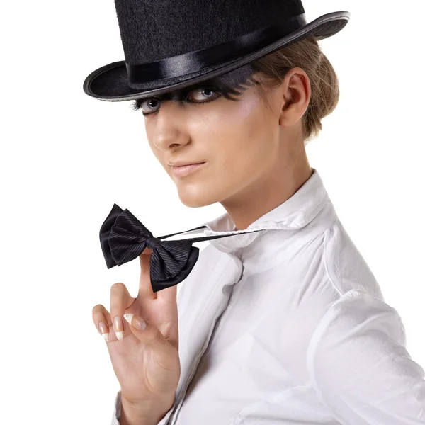 Fashion model in top hat — Stock Photo, Image