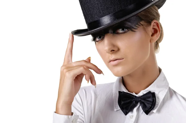 Modelo de moda em chapéu superior — Fotografia de Stock