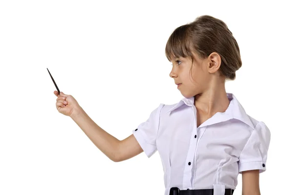 Little school girl with pointer — Stock Photo, Image