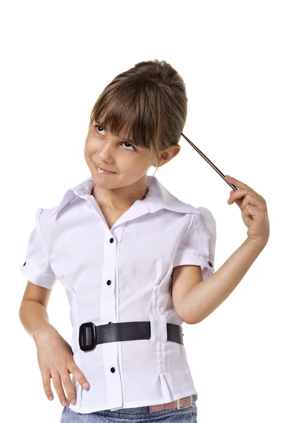 İşaretçi küçük okul kız — Stok fotoğraf