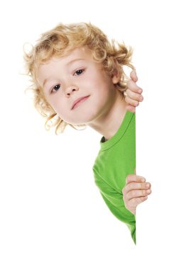 Smart kid behind banner clipart