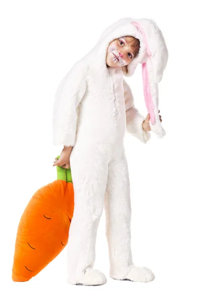 Funny Bunny-girl with carrot — Stock Photo, Image
