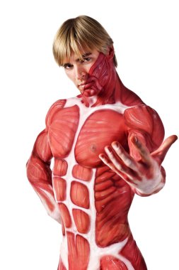 Muscle man invites you clipart