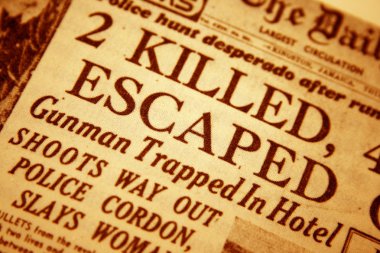 Daily newspaper headline that reads killed and escaped clipart