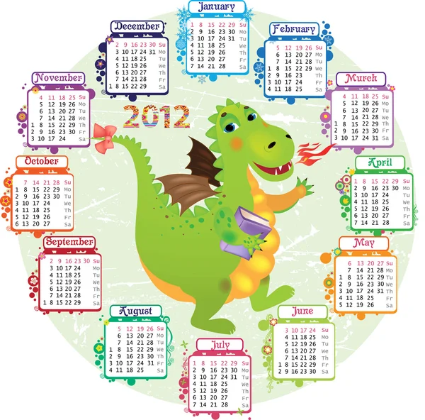 Dragon and calendar 2012 — Stockvector