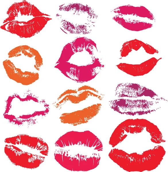 Aantal afdrukken lippen kus — Stockvector