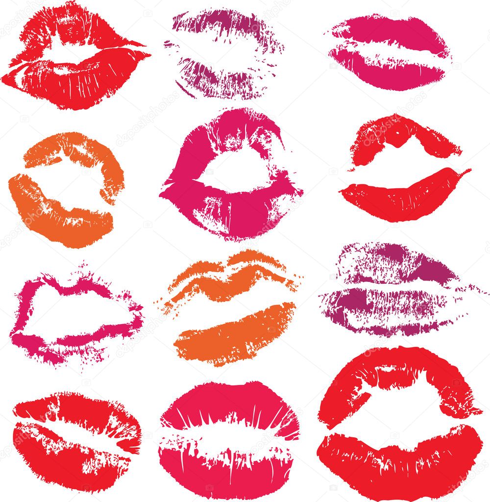 Set of print lips kiss