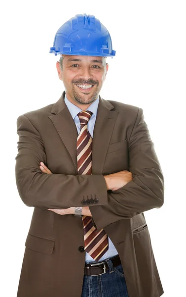 Happy construction engineer on white background — Stock Photo, Image