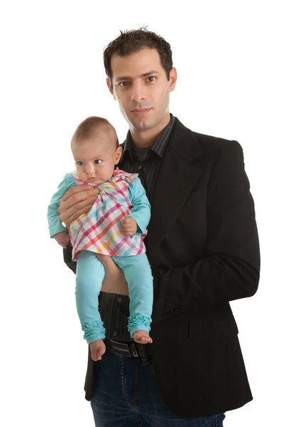 Retrato del exitoso hombre de negocios con su lindo bebé — Foto de Stock