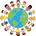 Happy children holding hands around the globe — Stock Vector © sivanova ...