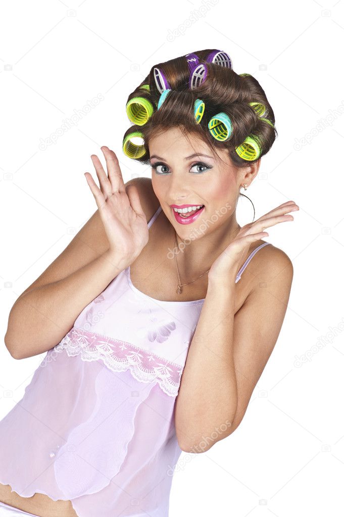 Woman with hair-curlers