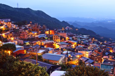 Chiu fen village at night, in Taiwan clipart