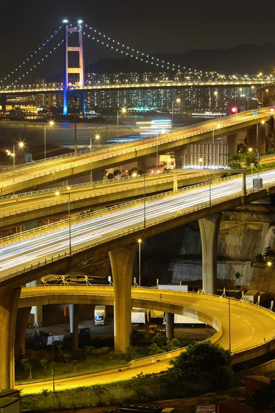 Reeway and bridge at night — Stock Photo, Image