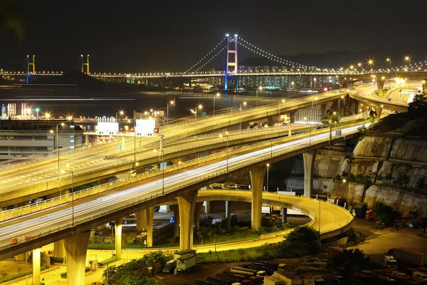 Freeway and bridge at night — Stock Photo, Image
