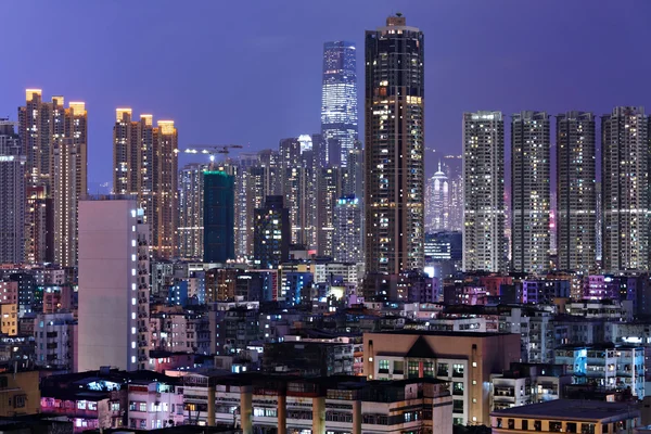 Město Hongkong downtown v noci — Stock fotografie