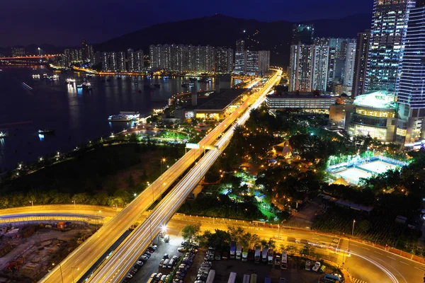 Hong Kong 'da gece trafiği — Stok fotoğraf