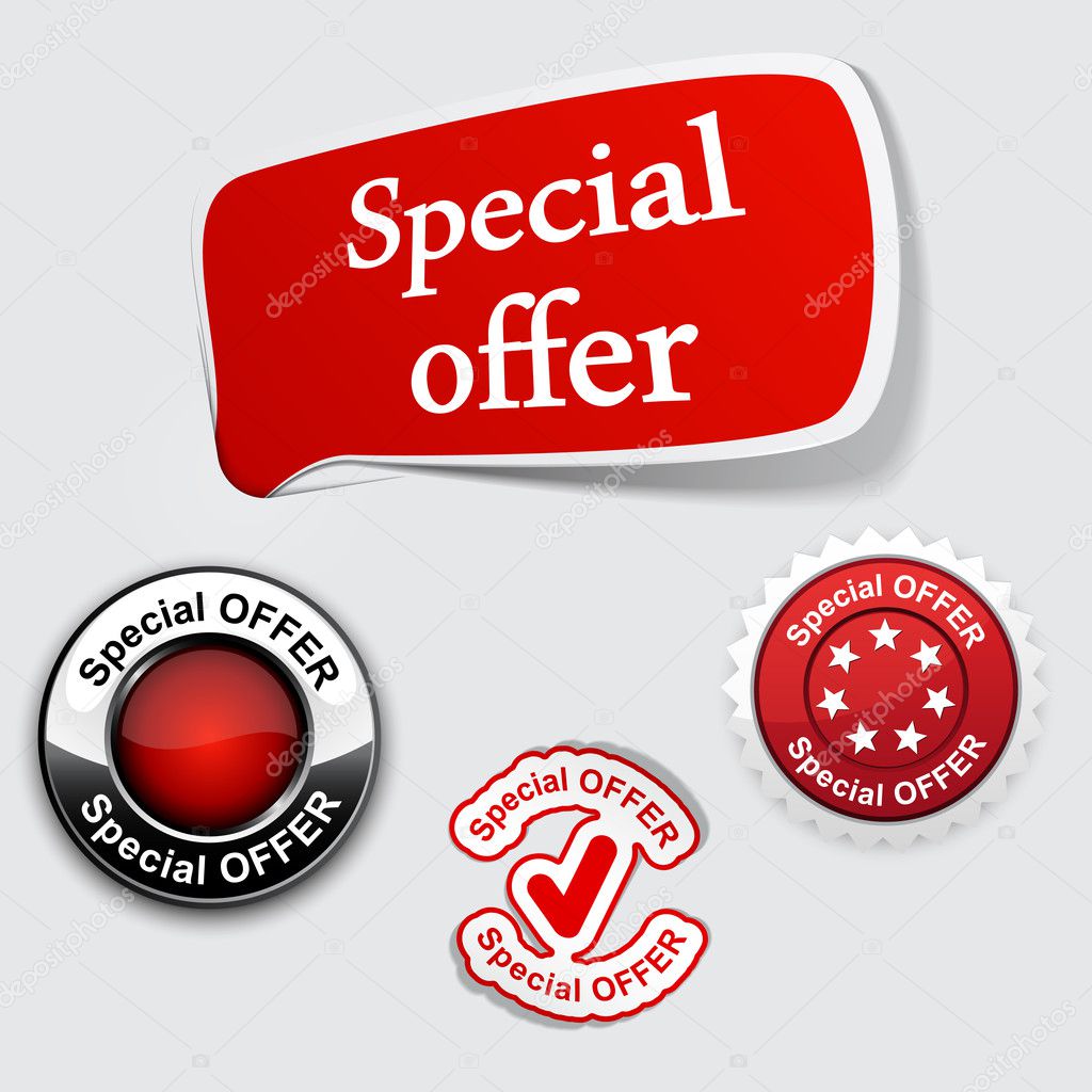 Red set of Special offer labels.