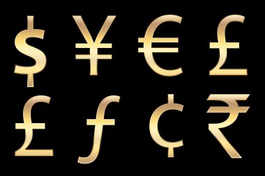 Currencies symbols in gold clipart