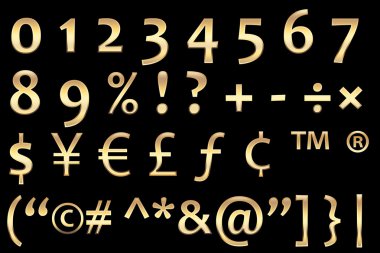 Gold numbers and signs clipart