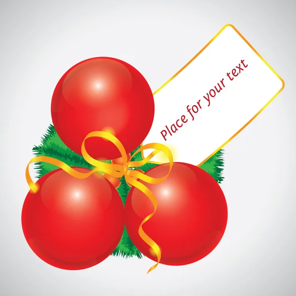 Three Red Christmas balls card — Stock Vector