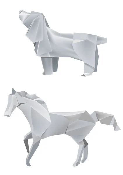 Dog_Horse_origami — Stock Vector