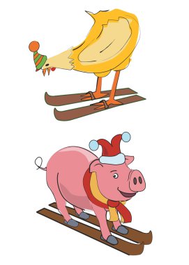 Skier_pig_pullet clipart