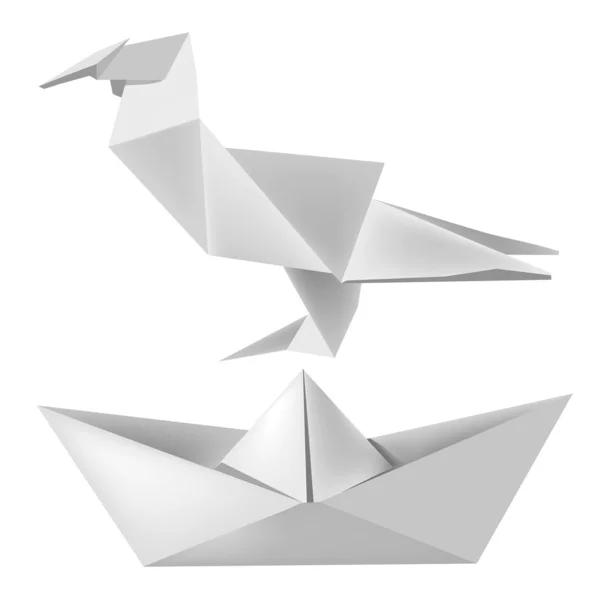 Origami_bird_boat — Stock Vector
