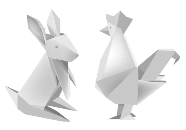 Paper_rabbit_and_rooster — Stockový vektor