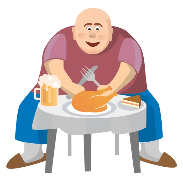 Kövér ember egy zsúfolt asztal — Stock Vector