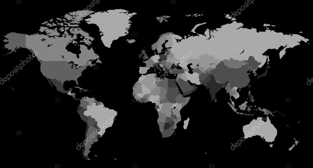 黒の背景にグレースケールの世界地図 ストックベクター C Ildogesto