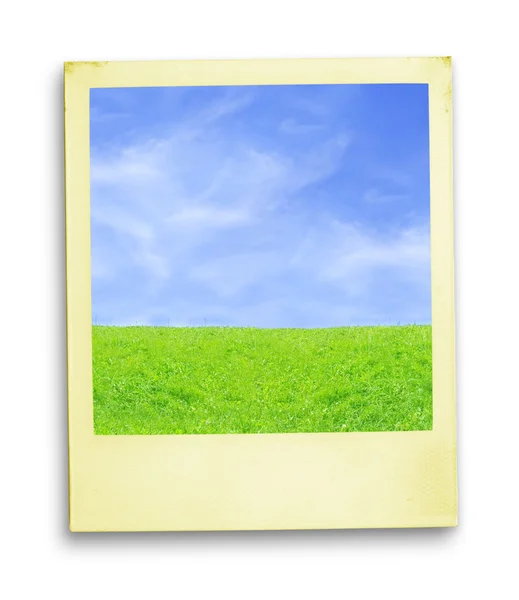 Polaroid Photo: Blue Sky And Green Grass — Stock Photo, Image