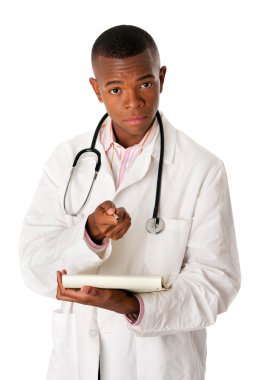 Doctor physician with patient chart clipart