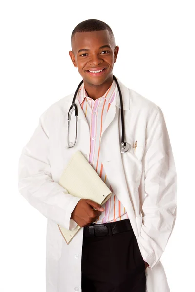 Счастливый врач с блокнотом — стоковое фото