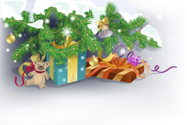 Presenteert onder kerstboom — Stockvector