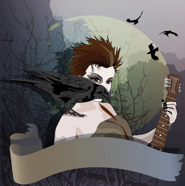 Fille et corbeau — Image vectorielle