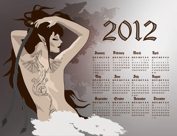 Girl dragon calendar 2012 — Stock Vector