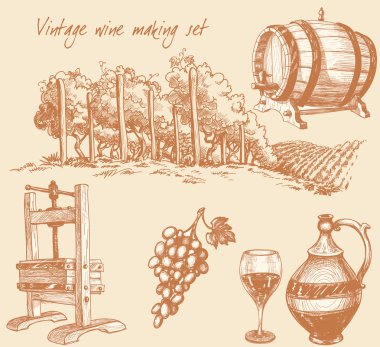 Vintage wine and wine making set clipart