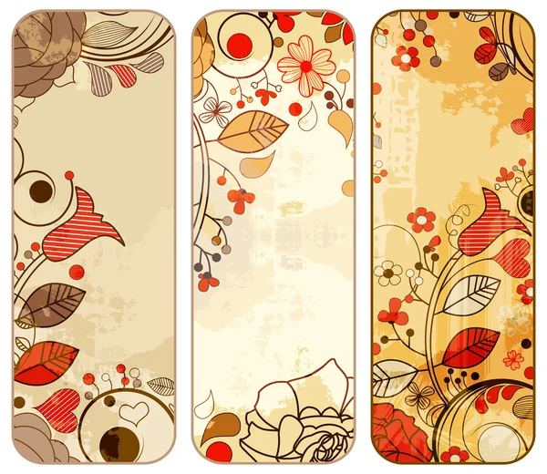 Old paper floral banners set — Stock Vector