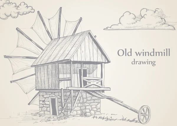 Dibujo viejo molino — Vector de stock