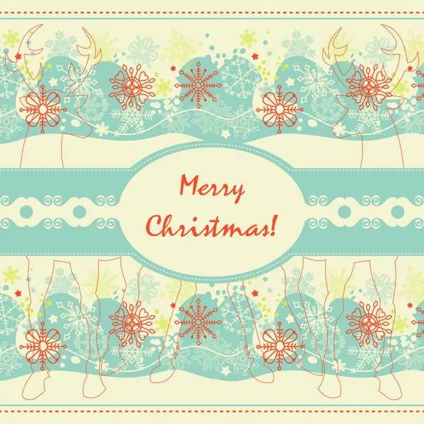 Carte de Noël cerfs décoratifs dans un style rétro — Image vectorielle