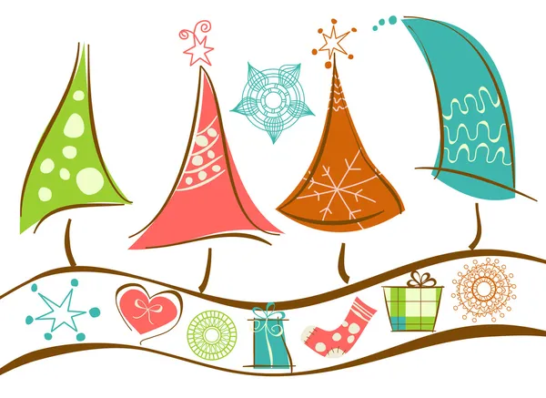 Ligne d'arbre de Noël et décorations — Image vectorielle